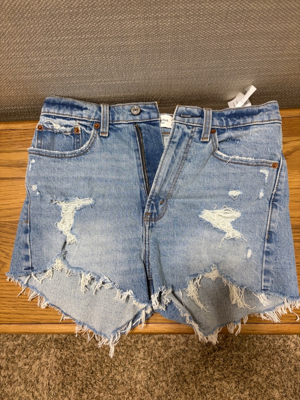 Abercrombie & Fitch Light Blue High-waisted Distressed Denim Cutoff Shorts